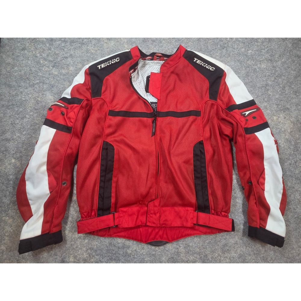 Teknic Red Black Mesh Motorcycle Riding Jacket Padded Mens Size 48 USA